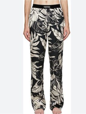 TOM FORD Black & Off-White Silk Hibiscus size large Pants
